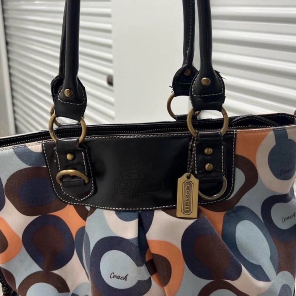 Coach Blue and Brown Patterned Tote Bag